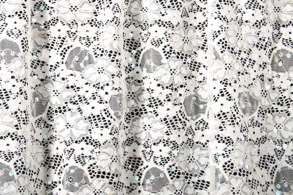 Stretch Sequins Lace (White/Ivory Pearl)