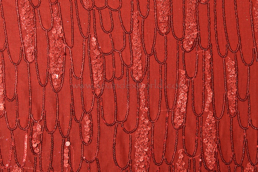 Non-Stretch Sequins (Red sequins on Red poly mesh) 