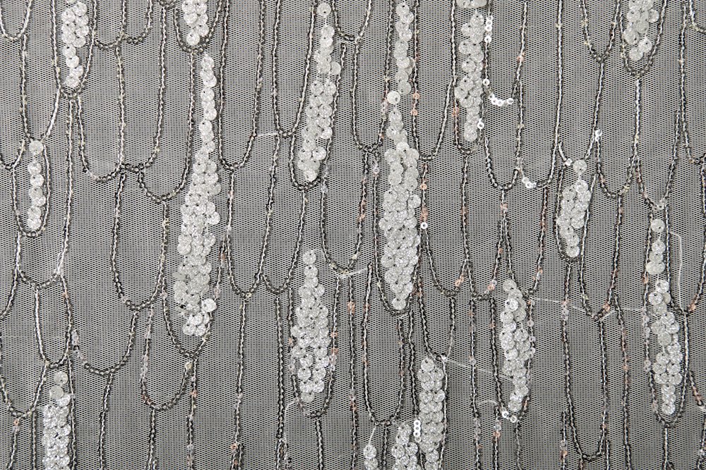 Non-Stretch Sequins (silver sequins on white poly mesh) 