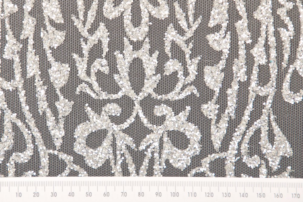 Cracked Ice Large Honeycomb Fishnet Lace - Off-White/Silver