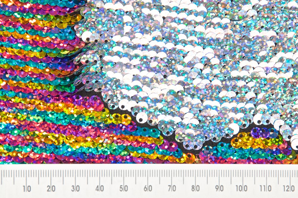 Beautiful Rainbow and Silver Reversible Sequin Material