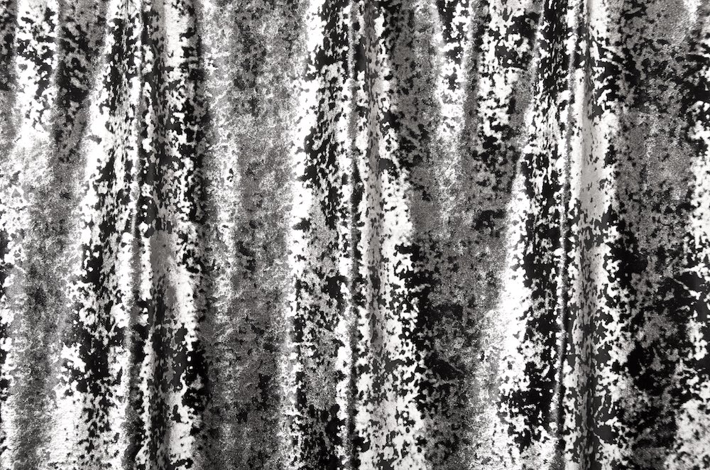 Foil Pattern on Stretch Crushed Velvet (Black/Silver)