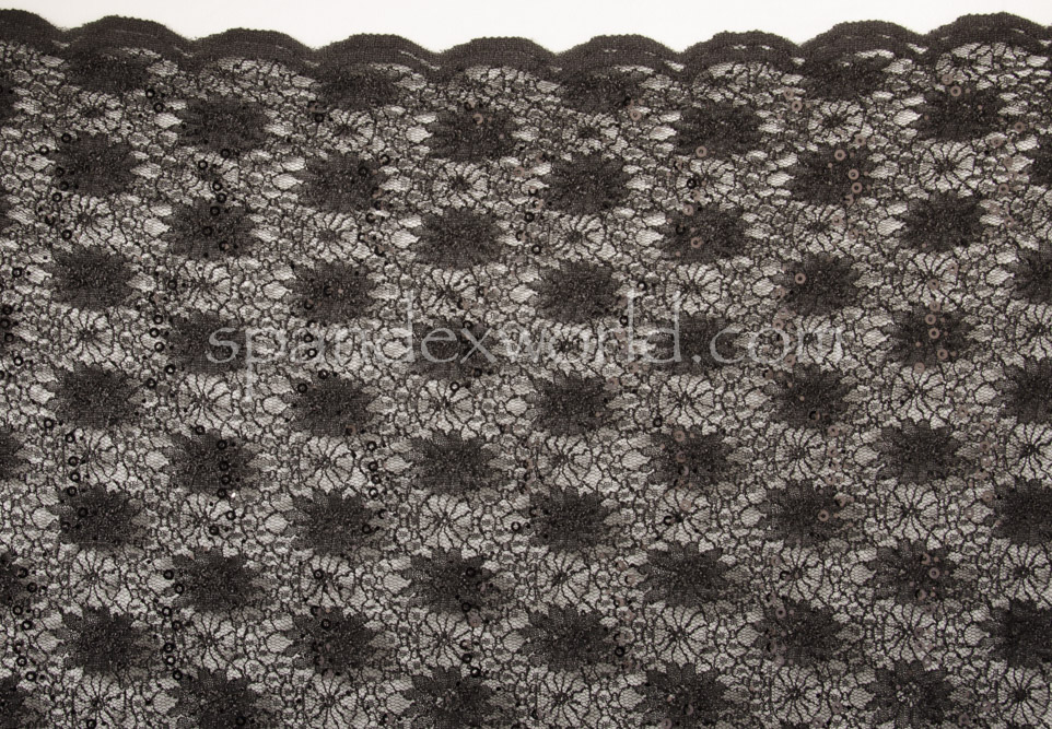 Non Stretch Sequins Lace (Black/Black)